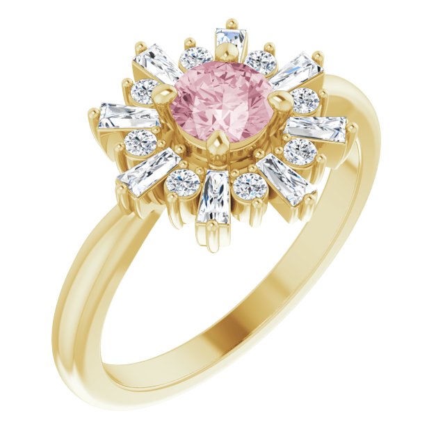 14K Yellow Natural Pink Morganite & 3/8 CTW Natural Diamond Ring
